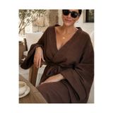 modekamoda Kahverengi 2 Kat Muslin Dokuma %100 Pamuk Müslin Kimono Bornoz, nefes alan ve hafif kumaş