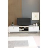 Model Z 150 cm Tv Ünitesi – Dekoratif Raflı Televizyon Ünitesi Iki Kapaklı Modern Tv Sehpası | Televizyon Konsolu - Beyaz - Gold