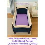 MODELHOME Lila Renkli %100 Pamuklu Soft Penye Kumaş Lastikli Bebek Yatağı Çarşafı (Tüm Park Yataklara Uyumlu) - 70 x 130 cm