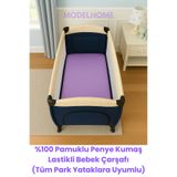 MODELHOME Lila Renkli %100 Pamuklu Soft Penye Kumaş Lastikli Bebek Yatağı Çarşafı (Tüm Park Yataklara Uyumlu)