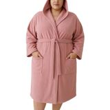 MODELHOME Model Home pamuklu büyük beden kapşonlu pembe renkli bornoz 4xl-5xl-6xl-7xl Pembe 7XL Unisex