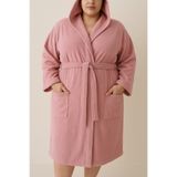 MODELHOME Model Home pamuklu büyük beden kapşonlu pembe renkli bornoz 4xl-5xl-6xl-7xl