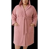 MODELHOME Pembe Renkli Pamuklu Kapşonlu Bornoz 4XL-5XL-6XL-7XL Cepli ve Makinede Yıkanabilir