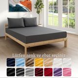 MODELHOME Ranforce Akfil Antrasit Lastikli Çarşaf 1 Adet Yastık Kılıflı Tek Kişilik Fitted Çarşaf Seti 90x190 - 90 x 190 cm