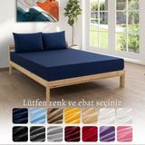 MODELHOME Ranforce Akfil Lacivert Lastikli Çarşaf 1 Adet Yastık Kılıflı Tek Kişilik Fitted Çarşaf Seti 90x190 - 90 x 190 cm