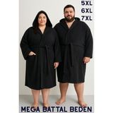 MODELHOME Siyah Renkli Mega Battal Beden Unisex %100 Pamuklu Kapüşanlu Lüks Bornoz (5XL-6XL-7XL Beden)