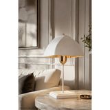 Modelight Karmen Abajur -Retro Modern Mantar / Kubbeli Komodin Lambası - Salon,oturma Odası, Antre,yatak Odası, Ofis Başucu Masa Lambası - Beyaz İçi Gold Şapka - Gold Kukalı
