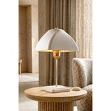 Modelight Karmen Abajur -Retro Modern Mantar / Kubbeli Komodin Lambası - Salon,oturma Odası, Antre,yatak Odası, Ofis Başucu Masa Lambası - Gold Kuka - Beyaz