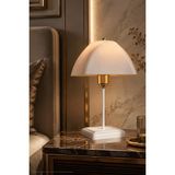 Modelight Karmen Abajur -Retro Modern Mantar / Kubbeli Komodin Lambası - Salon,oturma Odası, Antre,yatak Odası, Ofis Başucu Masa Lambası - Opal Şapka - Gold Kukalı - Beyaz