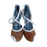 Modelin En Güzeli 8 Cm 13 Pont Topuk Boyuyla Kahverengi Dokulu Çapraz Bağcıklı Tango Dans ve Abiye Ayakkabısı (Kahverengi, EU Ayakkabı Beden Sistemi, Yetişkin, Sayısal, Orta, 36)