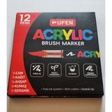 Modellino Brush Akrilik Marker Ufen Fırça Uçlu Akrilik Kalem Markör - 12 / 24 / 60 Renk Seçenekli - 12 Renk Fırça Uçlu Marker