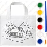 Modellino Desenli Çift Baskılı Çanta Boyama Seti - Karışık Desenli Çanta 24X22CM + 6'lı Akrilik Boya + Fırça