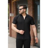 Moderie Butik Erkek Kısa Kollu Çizgili Gömlek - Siyah