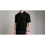 Moderie Butik Erkek Kısa Kollu Yakalı Yakadan Düğmeli Triko Tişört - Siyah - 2XL - 3XL