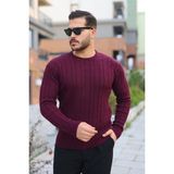 Moderie Butik Erkek Örgü Desen Bisiklet Yaka Kazak - Mürdüm - XL