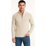 Moderie Butik Erkek Yarım Fermuarlı Triko Kazak – Selanik Örgü, Dik Yaka, Pamuklu Dokuma, Regular Fit Uzun Kollu Kışlık Model - Bej - 2XL