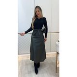 Moderie Butik Kadın Belden Kuşaklı Uzun Deri Etek - Siyah - 2XL - 3XL