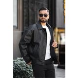 Moderk Oversize Vintage Düğmeli Erkek Siyah Deri Ceket