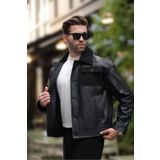 Moderk Premium Kalite Su Itici Oversize Kaşe Cep Modelli Siyah Erkek Deri Ceket Rahat Kalıp, Trendy,cepli