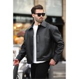 Moderk Premium Kalite Su Itici Oversize Siyah Erkek Deri Ceket Rahat Kalıp, Trendy,cepli