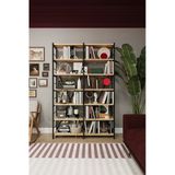 Modern 12 Raflı Metal Kitaplık Üçlü Ayrılabilir Modül Dekoratif Çok Amaçlı Kitaplık Metalk02 Safir Meşe