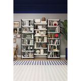 Modern 18 Raflı Metal Kitaplık Üçlü Ayrılabilir Modül Dekoratif Çok Amaçlı Kitaplık Metalk03 Beyaz