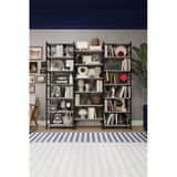 Modern 18 Raflı Metal Kitaplık Üçlü Ayrılabilir Modül Dekoratif Çok Amaçlı Kitaplık Metalk03 Kül Gri