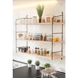 Modern 3 Katlı Ahşap Duvar Rafı – Metal Çerçeveli Dekoratif Kitaplık Raf – Salon, Ofis, Mu - Çok Renkli