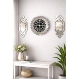 Modern 3D Duvar Saati Seti, Pleksi Ayna Yüzey, Siyah Ahşap Detay, 40 cm Saat ve 20x50 cm Yan Panolar, MDF Gövde, Dekoratif Tasarım