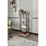 Modern 4 Katlı Ahşap Dekoratif Kitaplık ve Bitki Standı | Çok Amaçlı Raf Düzenleyici | Salon, Oturma Odası ve Ofis İçin Şık Tasarım | Messer (Meşe, Square)