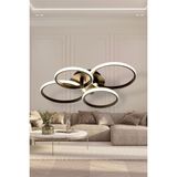 Modern 4'lü Siyah Yuvarlak Model Sarı LED Avize Salon Oturma Odası - Sarı Led Işık