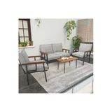 Modern Balkon, Bahçe, Cafe, Metal Kanepe Koltuk Takımı , Bahçe Mobilyası, 211 Sehpalı - Açık Gri