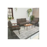 Modern Balkon, Bahçe, Cafe, Metal Kanepe Koltuk Takımı , Bahçe Mobilyası, 211 Sehpalı - Cappucino