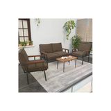 Modern Balkon, Bahçe, Cafe, Metal Kanepe Koltuk Takımı , Bahçe Mobilyası, 211 Sehpalı - Kahverengi
