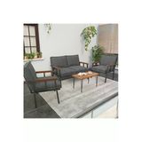 Modern Balkon, Bahçe, Cafe, Metal Kanepe Koltuk Takımı , Bahçe Mobilyası, 211 Sehpalı - Koyu Gri