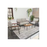 Modern Balkon, Bahçe, Cafe, Metal Kanepe Koltuk Takımı , Bahçe Mobilyası, 211 Sehpalı - Krem