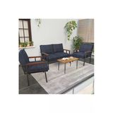 Modern Balkon, Bahçe, Cafe, Metal Kanepe Koltuk Takımı , Bahçe Mobilyası, 211 Sehpalı - Lacivert