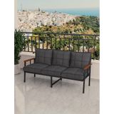 Modern Balkon, Bahçe, Cafe, Metal Koltuk, Kanepe Üçlü - Koyu Gri Koyu Gri