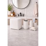 Modern Banyo Aksesuar Seti Click Kapaklı Çöp Kovası, Tuvalet Fırçası Ve Sabunluk Seti 5 Parça Dc-6803 Beyaz