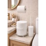 Modern Banyo Seti Kapaklı Çöp Kovası, Tuvalet Kağıtlığı Ve Wc Fırçası Minimal Tasarım Beyaz