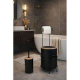 Modern Banyo Seti Kapaklı Çöp Kovası, Tuvalet Kağıtlığı Ve Wc Fırçası Minimal Tasarım Siyah