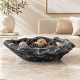 Modern Beton Dekoratif Kase – Gri Siyah Taş Dokulu Orta Sehpa Objesi – El Yapımı Salon ve Masa Üstü Dekoru – 30 cm - Çok Renkli - Standart