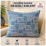 Modern Bohem Desenli İçi Dolu Kırlent 45X45 Mavi (2 Adet)