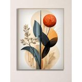 Modern Botanik ve Geometrik Metal Tablo - Soyut Duvar Dekoru, Metal Poster Wall Art