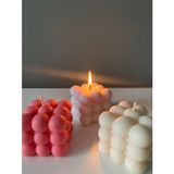 Modern Bubble Küp Mum Pembe Beyaz Dekoratif Mum 3 Adet