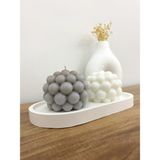 Modern Bubble Mum ve Dekoratif Tabak Seti – 2’li Mum & Oval Tabak %100 Soya Wax - Beyaz - Gri