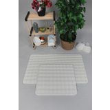 Modern Bubble Yıkanabilir Kaymaz Peluş Banyo Paspası Halısı 2'Li Klozet Takımı 50X80-50X40cm Krem