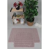 Modern Bubble Yıkanabilir Kaymaz Peluş Banyo Paspası Halısı 2'Li Klozet Takımı 50X80-50X40cm Pembe