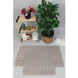 Modern Bubble Yıkanabilir Kaymaz Peluş Banyo Paspası Halısı 2'Li Klozet Takımı 60X100-50X60cm Bej