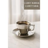 Modern Cam Gümüş Renkli Kahve Fincan Takımı 6’lı, Şık ve Zarif Tasarım - Seçenek 1